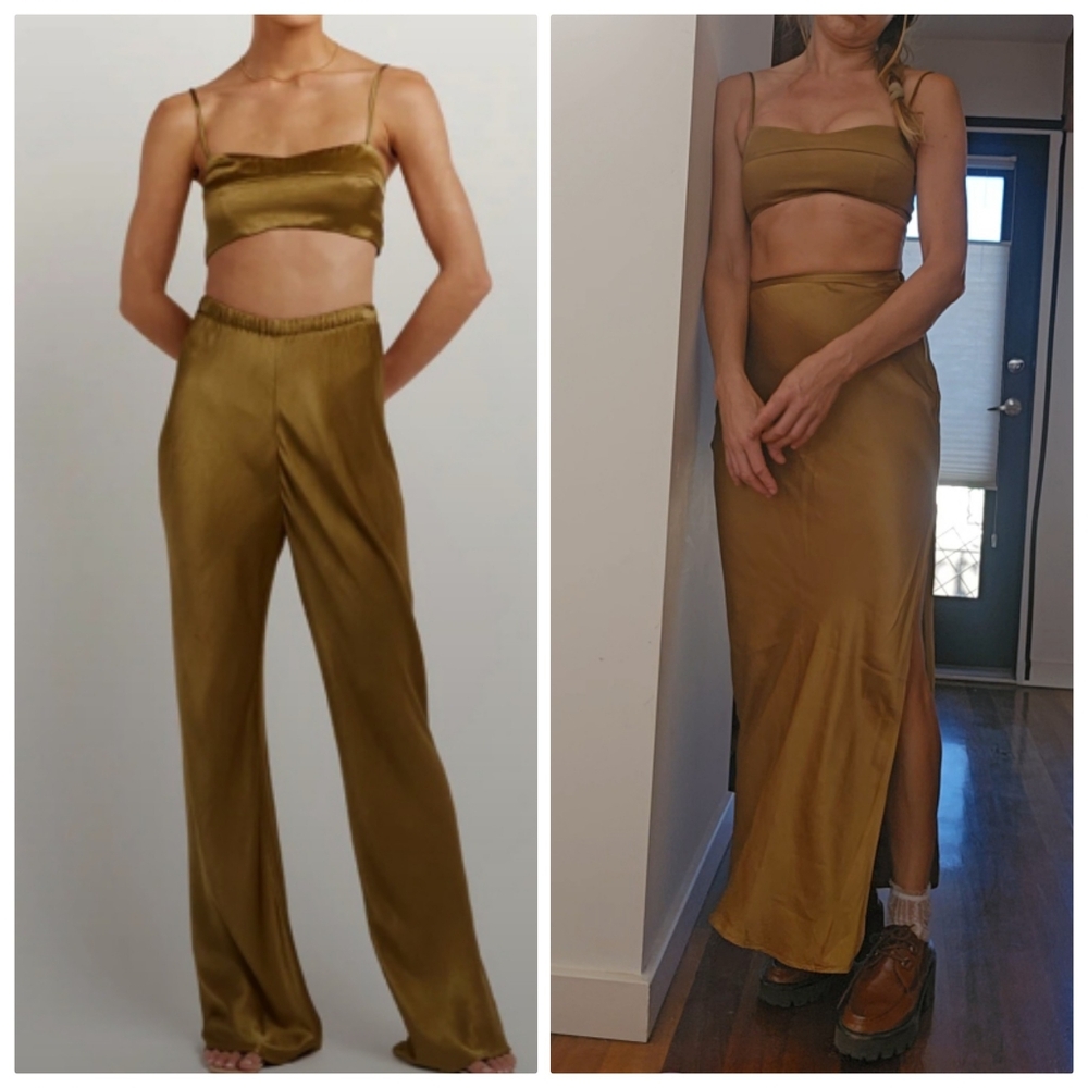 DISSH SET: gold satin luxury viscose blend maxi skirt + tank top 2